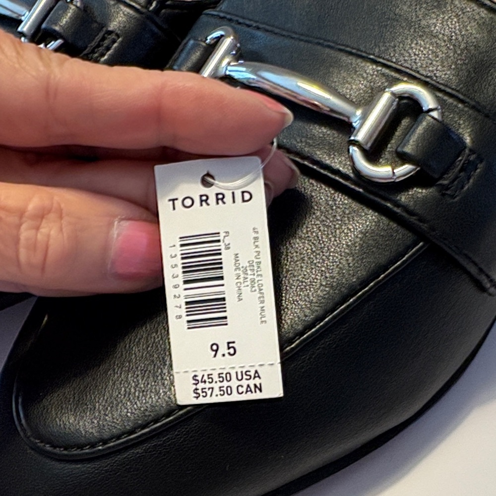 torrid size 9.5 Black Faux Leather Slip-On Mules with Silver Hardware NWT - Picture 3 of 9